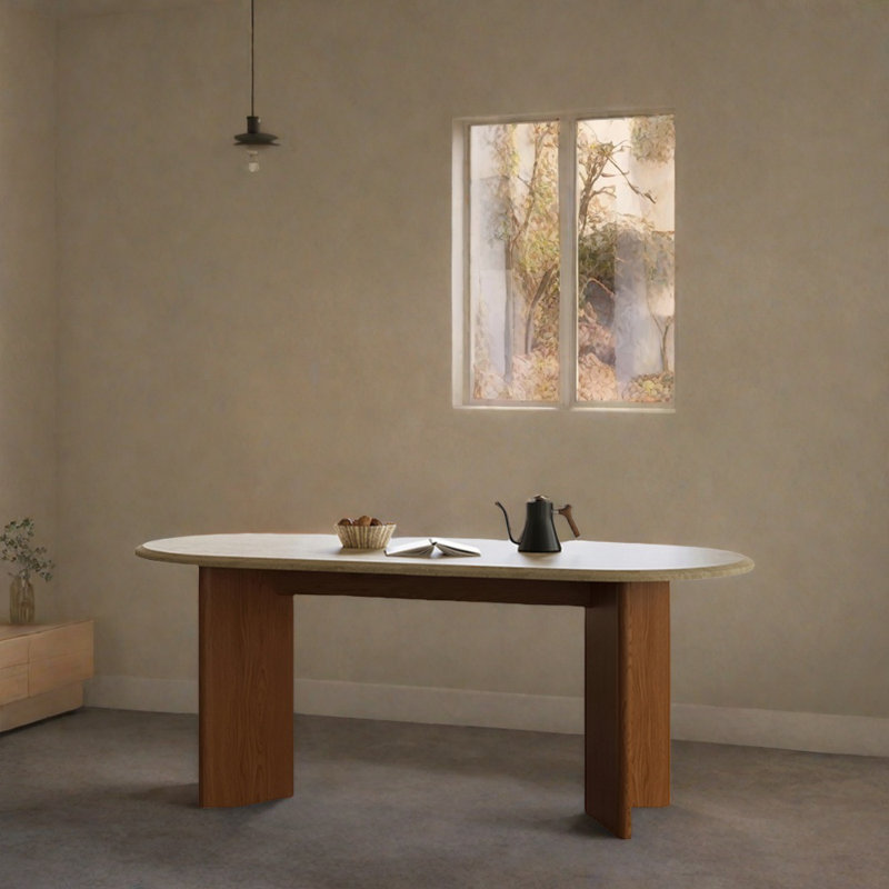 Table elliptique en bois massif pour un usage domestique, H 29,52 po x L 62,99 po x l 31,49 po