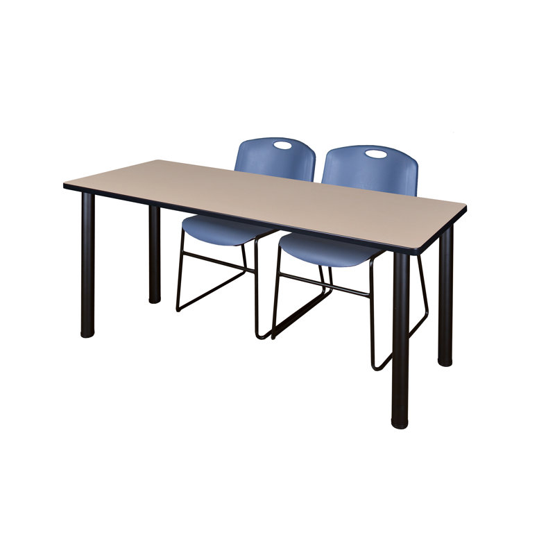 Plateau de table Regency Kee et 2 chaises Zeng, Bleu, 29" H x 66" L x 24" W, Érable