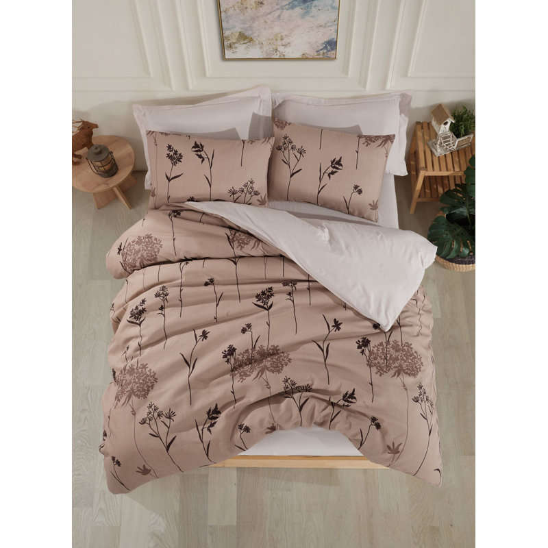 Ensemble de housse de couette très grand super, brun, 102,4 x 86,6 pouces | 65% coton / 35% polyester, 120 fils | Comprend 2 taies d'oreiller (19,7 po x 31,5 po) | Lavable à la machine, conception élégante et durable, fermeture facile à boutons
