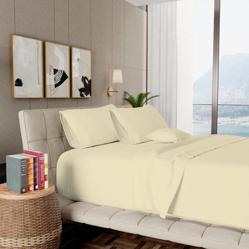 Ensemble de draps en coton égyptien 1000TC ultra doux et soyeux - Sleep by Wayfair ™, Jaune pâle