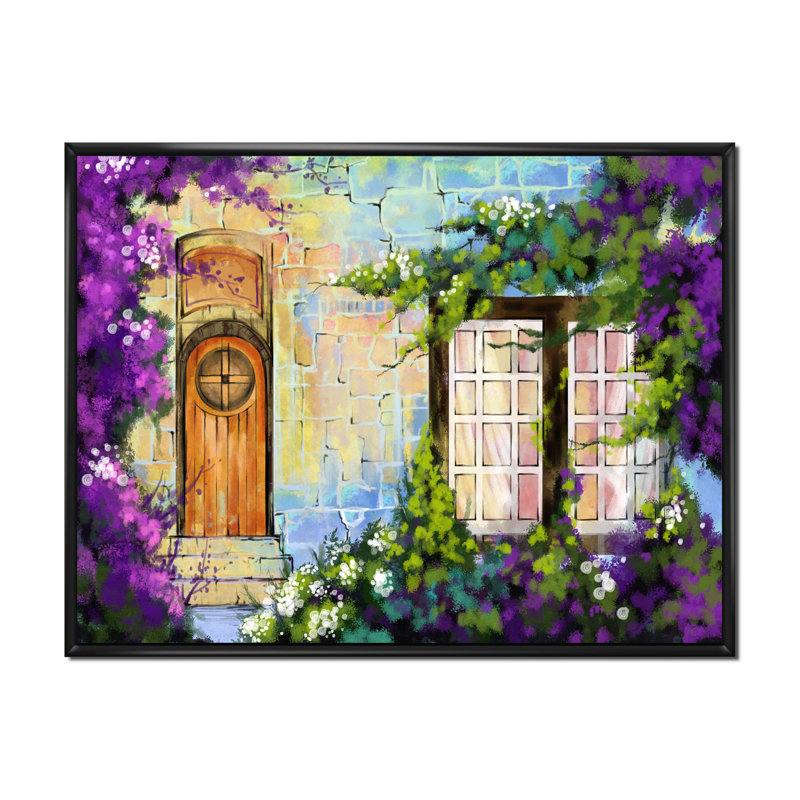 Mystery Door With Colorful Stone Wall II - peinture sur toile, H 16 po x l 32 po x P 1 po, Cadre flottant noir
