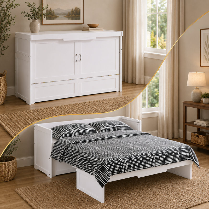 Lit escamotable Night & Day Furniture avec matelas en mousse à mémoire de forme de 15 cm, format Queen, blanc, Blanc