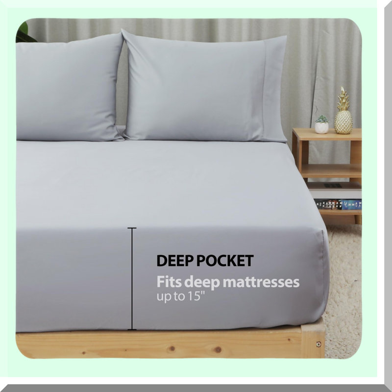 Percale Weave California Fitted Sheet - 300 Thread Count GOTS Certified - 17" Deep Pockets - Soft & Breathable Bedding, Gray