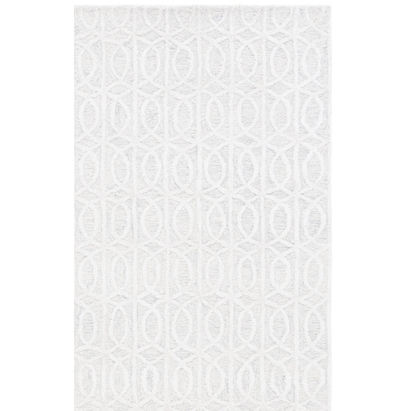 Ebony Hand Tufted Wool Viscose Cotton with Latex Geometric Rug in Ivory/Beige, Square 6'