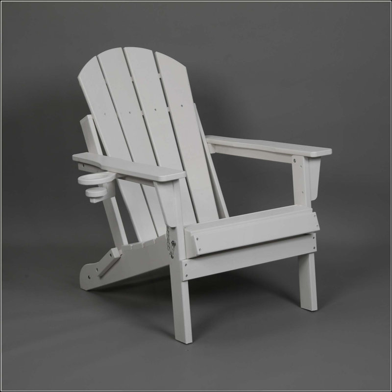 HDPE Folding Adirondack Chair With Dual Cup Holder - Composite Adirondack Chair With Wood Texture, White