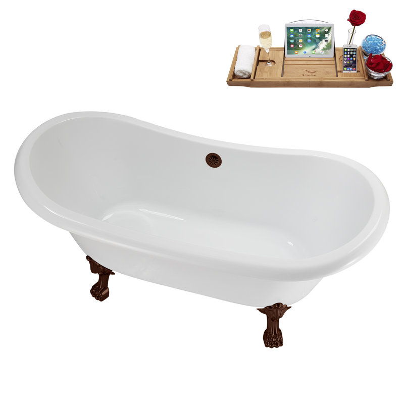 59" Streamline Clawfoot Tub,Tray,Drain, Clawfeet, Oil Bronze, Matte Oil Rubbed Bronze