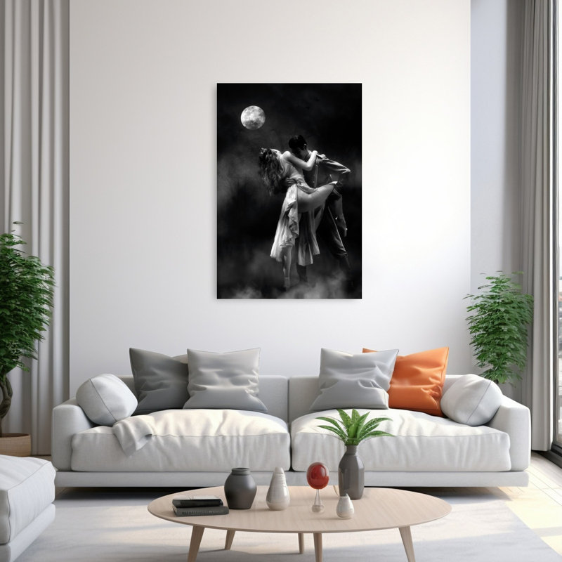 Impression d'art mural classique et élégante représentant une danse au clair de lune dans un paysage naturel dramatique.