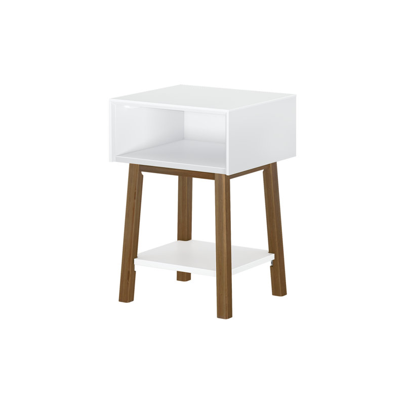 Ladora Solid Wood Nightstand, White/Brown