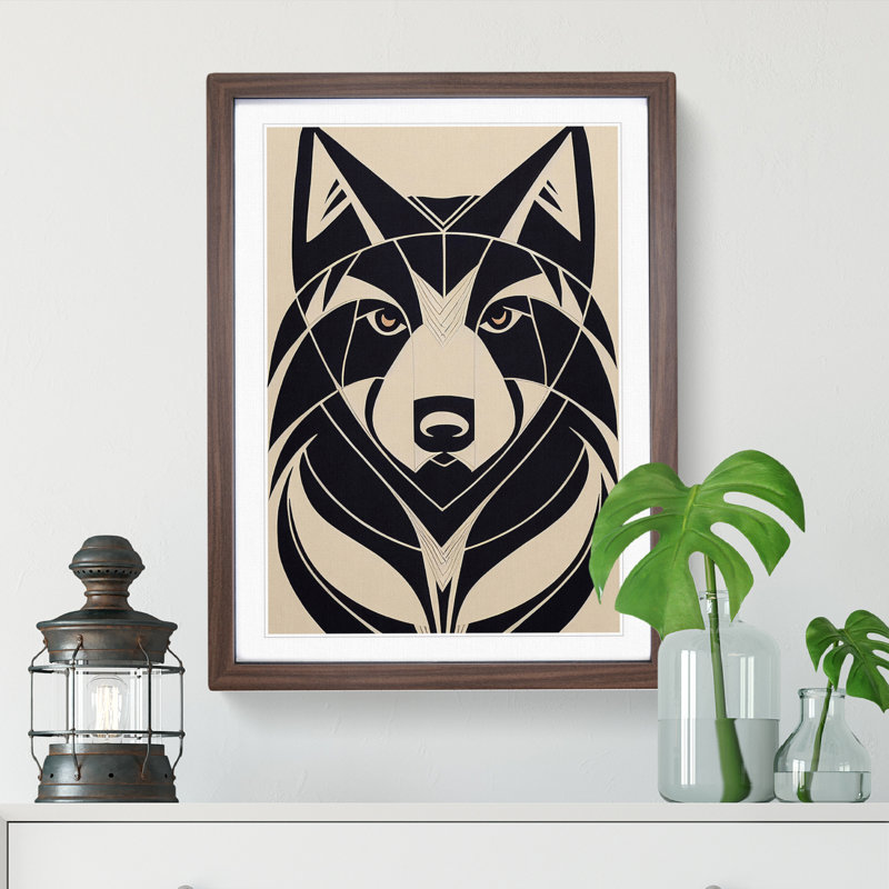 Wolf In Abstract No.3 - Wall Art, 66cm H x 48cm W, Walnut Framed Paper, White