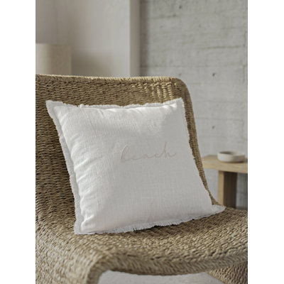 Coussin à franges en lin Beach Script