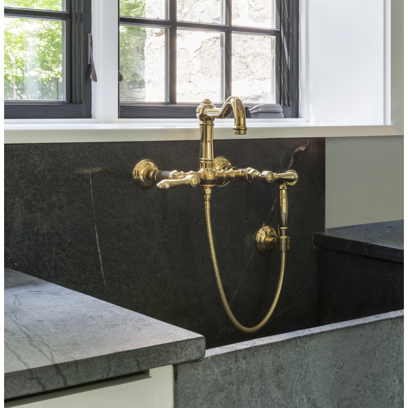 Acqui® Wall Mounted Bridge Faucet with Accessories, Cross Handle, Tuscan Brass