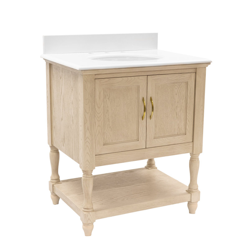 Hampton 30" Single Bathroom Vanity Set, Engineered White, Greige Oak