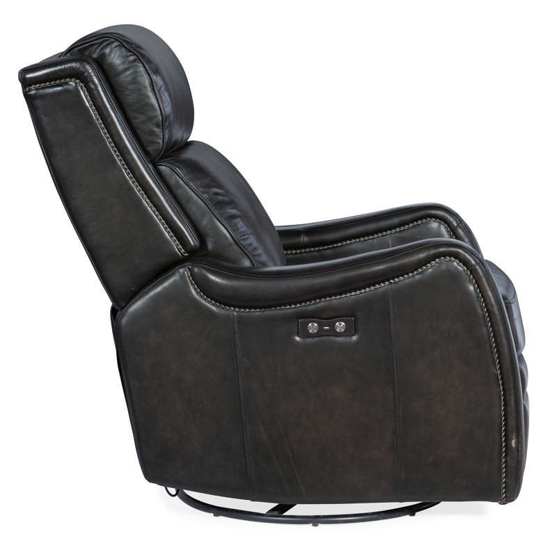 Sulema Power Swivel Glider Recliner, Dark Brown Genuine Leather