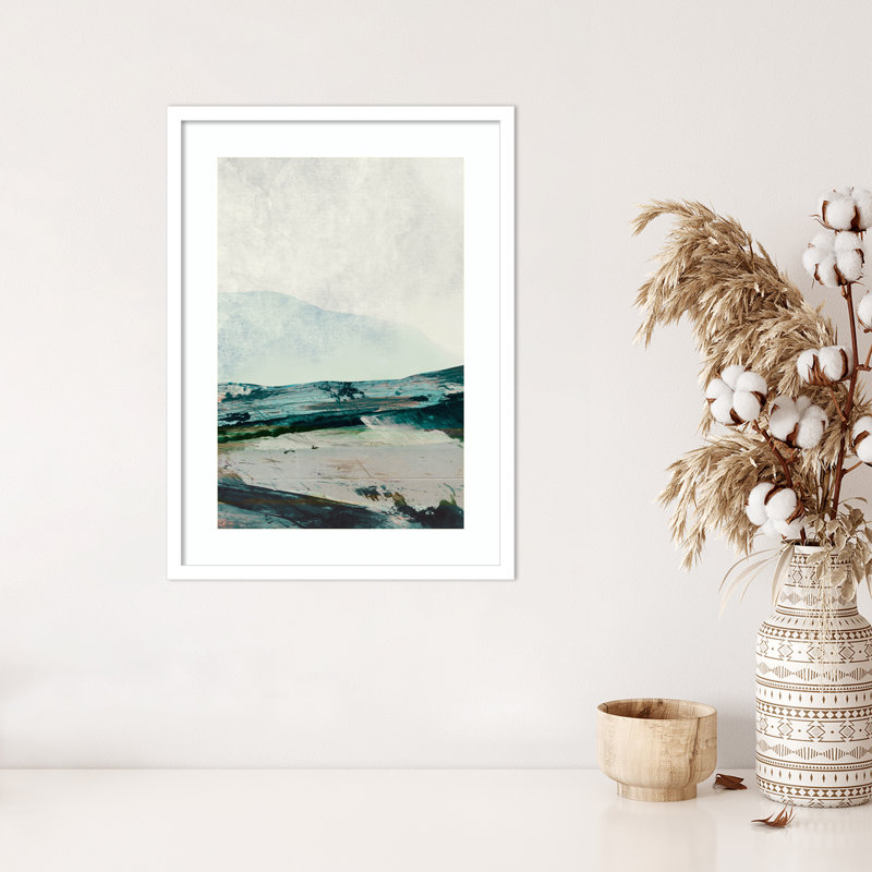 «Cleve Mountain Mist» par Dan Hobday, impression sur bois encadrée, H 25 po x l 19 po, Cadre blanc