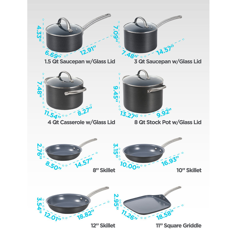 12-Piece Dark Gray Ceramic Non-Stick Aluminum Cookware Set