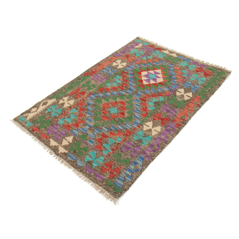 Geometric Wool Hand Woven Area Rug, Rectangle 86 x 122cm