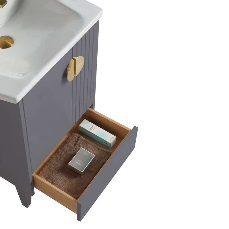 Ensemble de meuble-lavabo simple 20 po Saimah, Laiton satiné, Gris roche