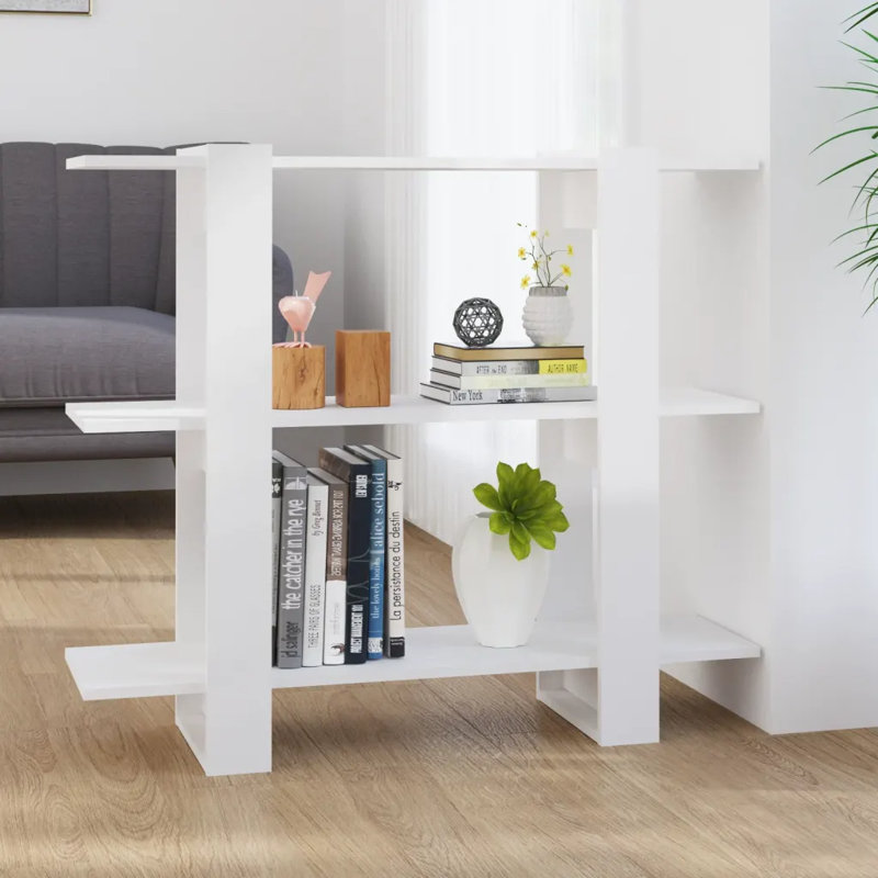 Gendrutis Bookcase, High Gloss White, 87cm H x 100cm W x 30cm D