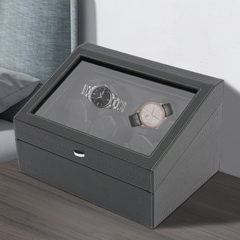 6 Slots Modern Automatic Watch Winder PU Watch Box With LED Light