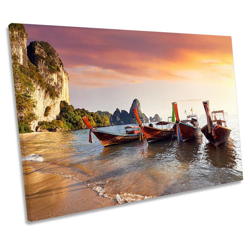 Boats Beach Krabi Thailand - Wrapped Canvas Art Prints, 40.6cm H x 61cm W x 2cm D