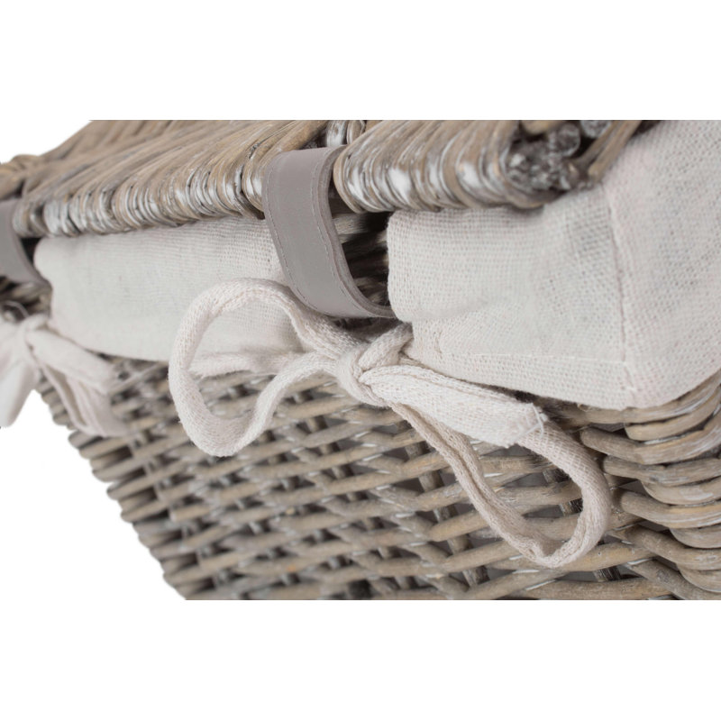 Wicker Storage Hamper Basket with Lining, Grey Wash, 24cm H x 36cm W x 24cm D