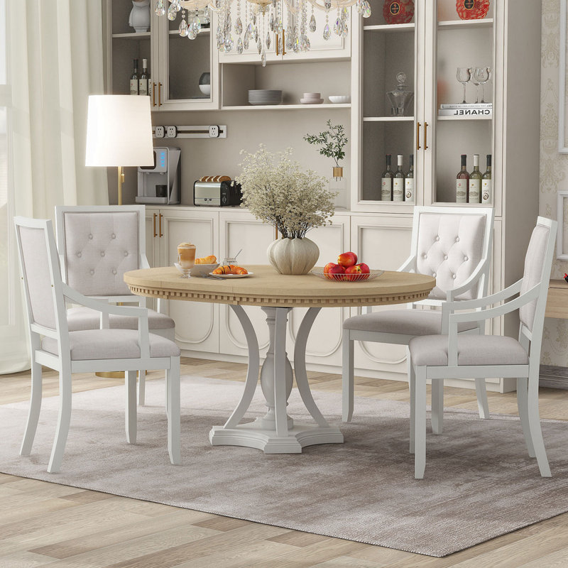 Bowlds Retro 5-piece Dining Set Extendable Round Table and 4 Chairs,Round Table Top with Leaf,dining table set,dining room set