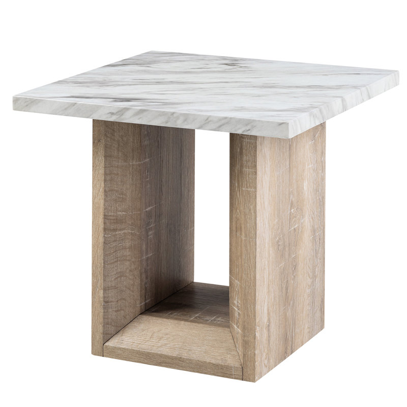 Table de bout noire + marbre avec base en bois brun