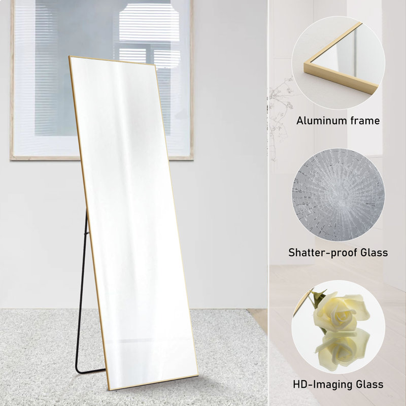  59"/64"/71" Full Length Mirror Floor Standing & Wall Mirror, Anti-Rust Aluminum Frame, Arch/Rectangle, Black/Gold, 64"