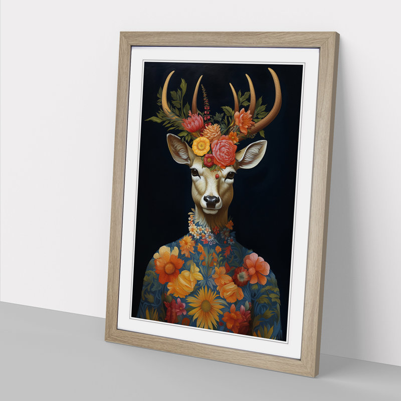 Deer Baroque Art - Framed Print, Oak Framed, 46cm H x 34cm W