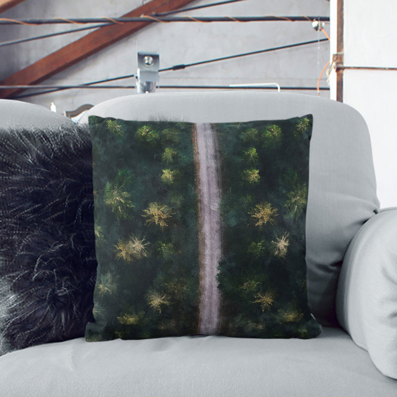 The Forest Road in Sweden Painting Scatter Cushion, Black, 40cm H x 40cm W x 15cm D