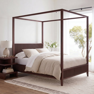 King size Wooden Canopy Platform Bed with Support Slats,Espresso