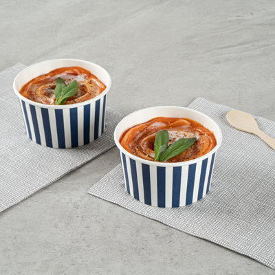 Restaurantware-Coppetta 8 Ounce Dessert Cups, 200 Disposable Ice Cream Cups - Lids Sold Separately, Sturdy, Blue And White Paper FroYo Bowls, Striped, For Hot And Cold Foods, Perfect For Gelato