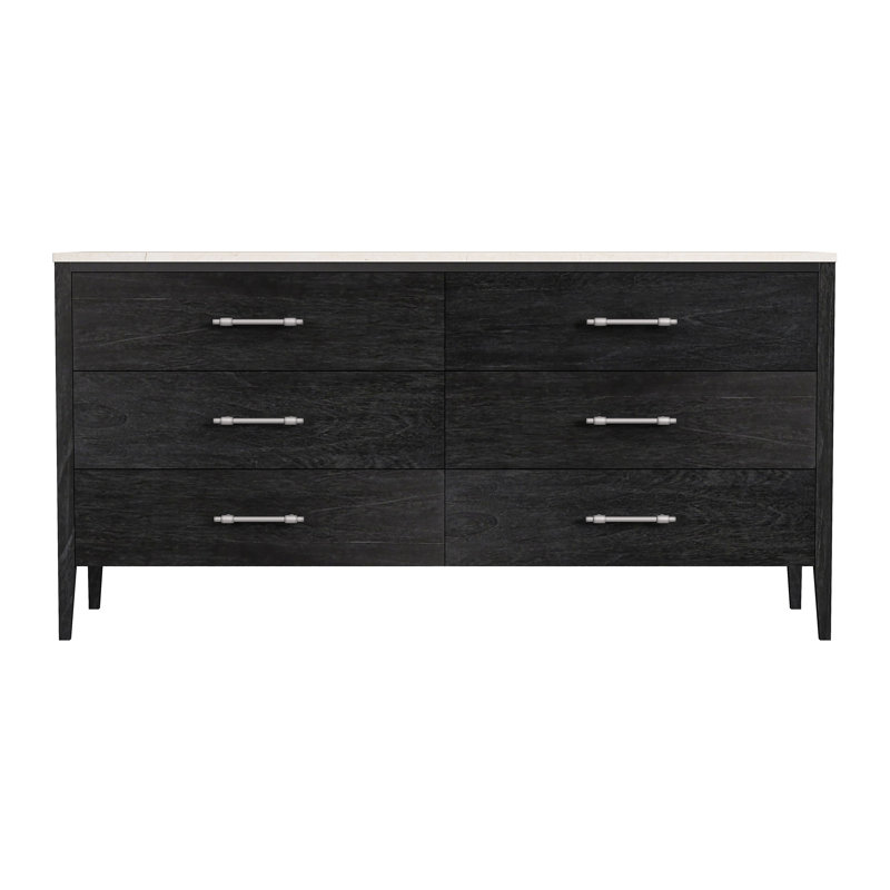 Isa Solid and Manufactured Wood 6-Drawer Dresser, Black