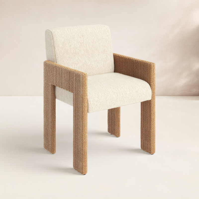Fauteuil de patio avec coussin Easley, Crème, Brun clair