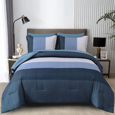 3-Piece Reversible Stripe Comforter Set Down Alternative Soft Microfiber All Season