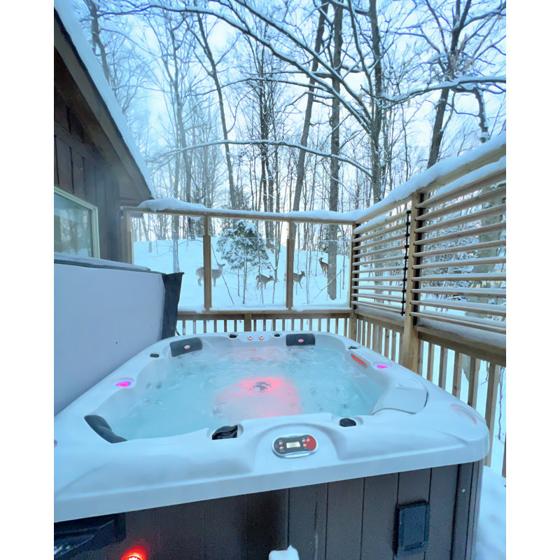 Canadian Spa Co 6 - Person 34 - Jet Acrylic Square Hot Tub with Ozonator and Built-in Speaker in White/Black