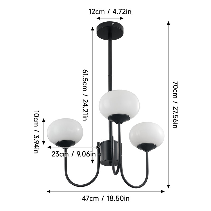 Matte Black Pendant, 70cm W, 5 Lights