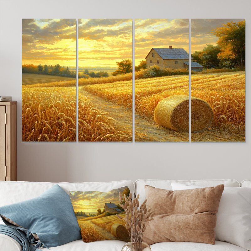 «Countryside Golden Harvest Fields II», art mural campagne - art mural sur toile, H 28 po x l 48 po