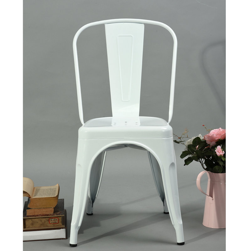 Holk 42cm H Metal Slat Back Stacking Side Chair, White
