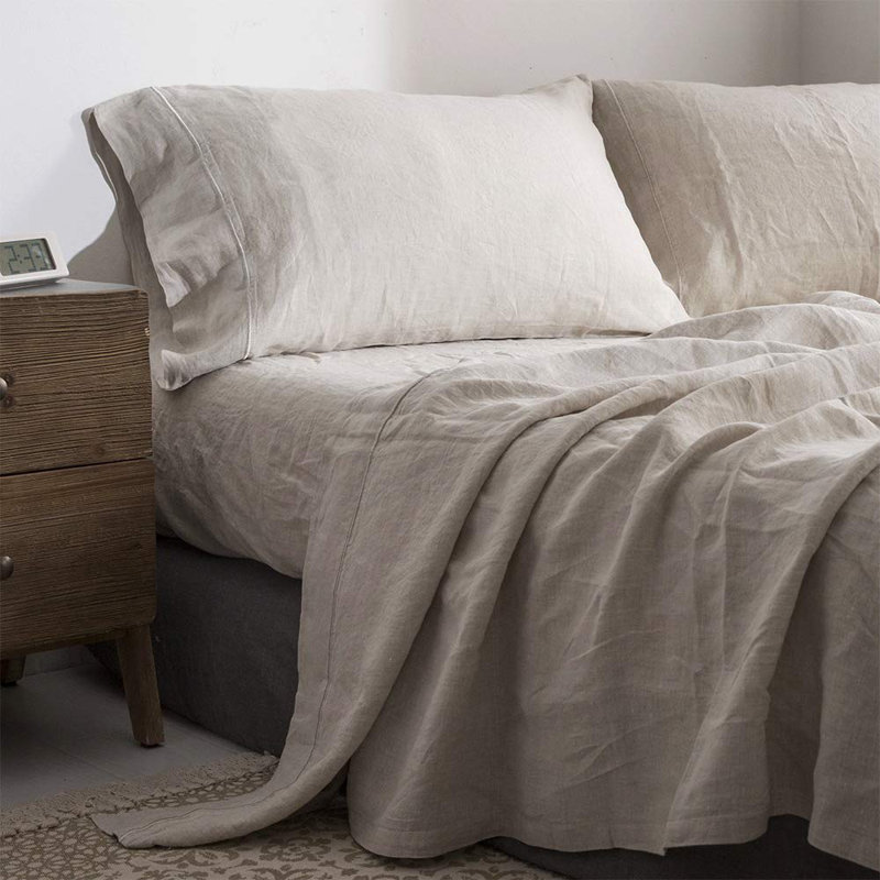 100%  Linen Pillowcase Queen Size-Set Of 2- Washed Solid Colour Pillow Cases Embroidered -Soft And Durable (Linen, 20''X30'')