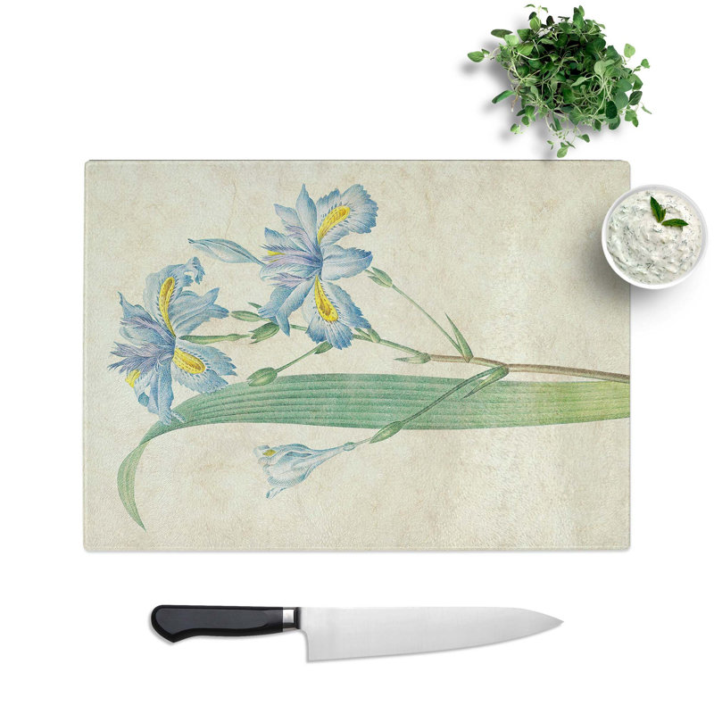 Tempered Glass Butterfly Iris Flowers Chopping Board, 39 cm W x 28.5 cm L