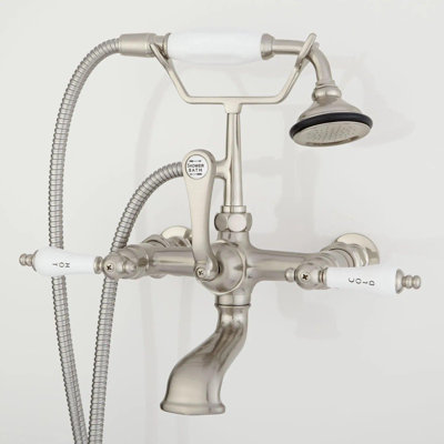 Telephone Style Wall Mounted Tub Faucet with Porcelain Lever Handles