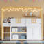 Lit simple mezzanine bas avec escalier, tablettes, armoires et lumières DEL