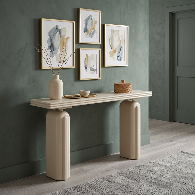 Console en placage d'acacia avec comptoir et pieds, Beige