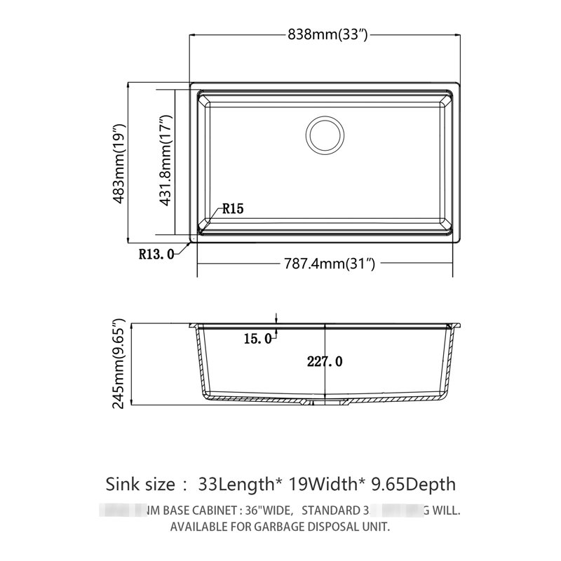 33X19" Black Quartz Composite Workstation Undermount Sink - High With Included Successes Kitchen Strong Achievements, Black