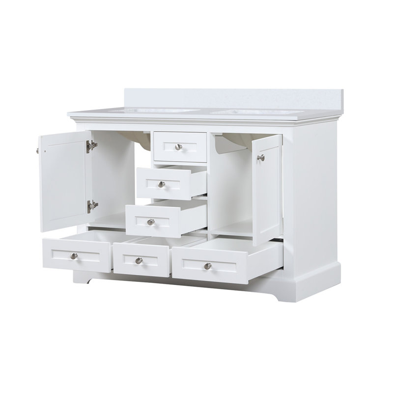 Meuble-lavabo double blanc 48 po X P 22 po D, avec plateau en marbre de culture, Blanc
