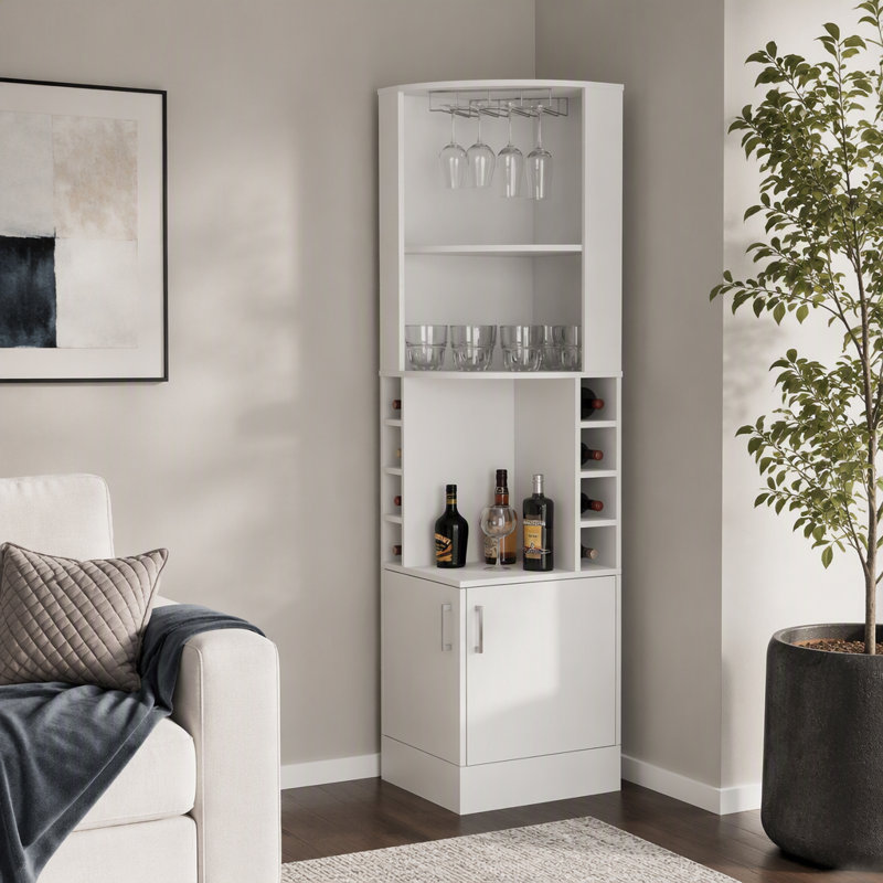 8-Bottle 2-Shelf Bar Cabinet, White
