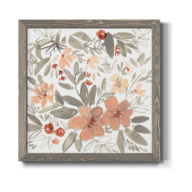 «Peach & Rust Blooms II», toile encadrée de qualité supérieure - prête à être accrochée, H 31,5 po x l 31,5 po x P 1,5 po
