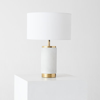 Arden 17 in. Mid-Century Modern LED Table Lamp with Fabric Drum Shade and USB Port