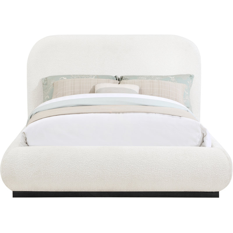 Lit plateforme tapissier Hylia, Très grand, Crème boucle en tissu / teint noir